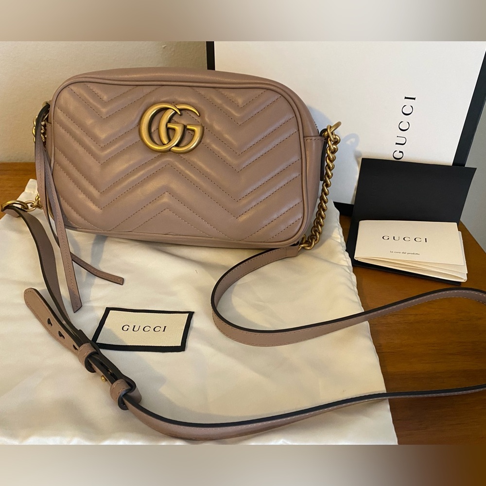 NWT GG Marmont small matelassé shoulder bag - dusty pink